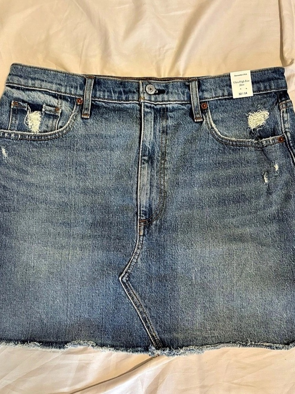 Abercrombie & Fitch Ultra High Rise Skirt Distressed Denim Mini Skirt Waist 32